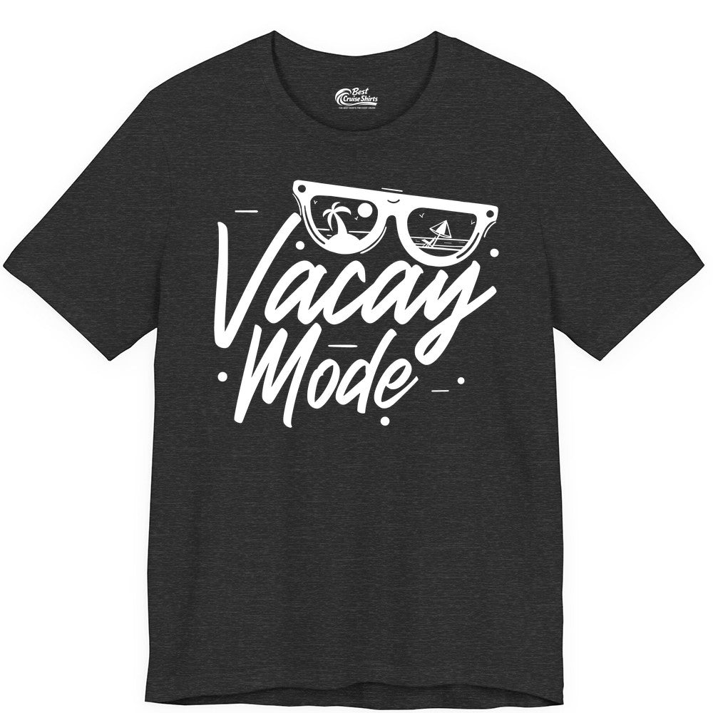 Vacay Mode Shirt - Beach Vacation Shirt for Summer Travel Adventures (Premium Tee) in Dark Grey Heather - Vacay Mode Shirt - Sunglasses Beach Scene Summer Travel Tee