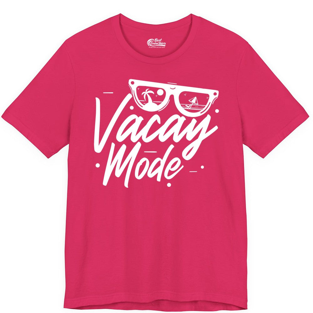 Vacay Mode Shirt - Beach Vacation Shirt for Summer Travel Adventures (Premium Tee) in Fuchsia - Vacay Mode Shirt - Sunglasses Beach Scene Summer Travel Tee