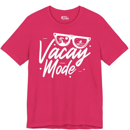 Vacay Mode Shirt - Beach Vacation Shirt for Summer Travel Adventures (Premium Tee) in Fuchsia - Vacay Mode Shirt - Sunglasses Beach Scene Summer Travel Tee