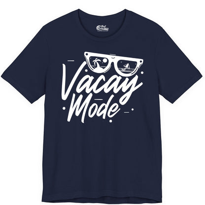 Vacay Mode Shirt - Beach Vacation Shirt for Summer Travel Adventures (Premium Tee) in Navy - Vacay Mode Shirt - Sunglasses Beach Scene Summer Travel Tee
