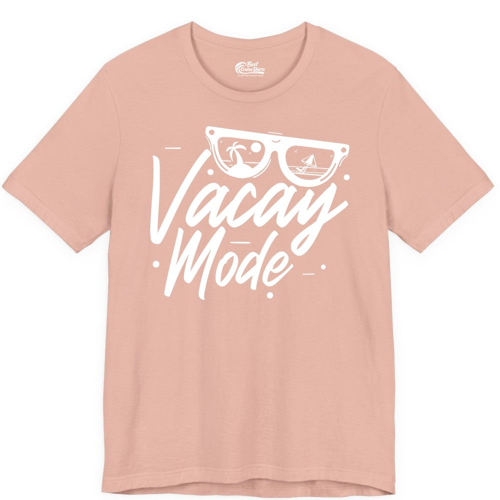 Vacay Mode Shirt - Beach Vacation Shirt for Summer Travel Adventures (Premium Tee) in Peach - Vacay Mode Shirt - Sunglasses Beach Scene Summer Travel Tee