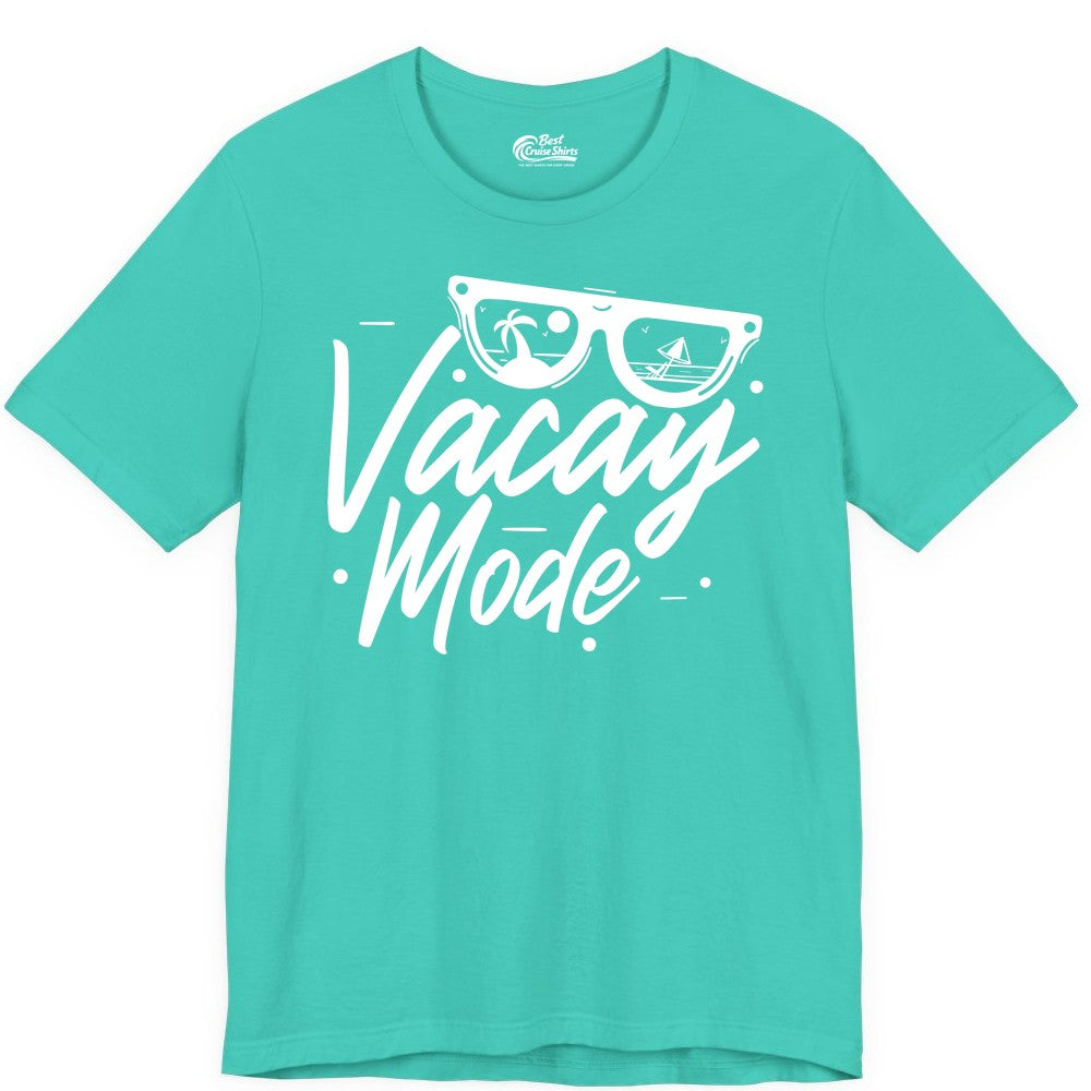 Vacay Mode Shirt - Beach Vacation Shirt for Summer Travel Adventures (Premium Tee) in Teal - Vacay Mode Shirt - Sunglasses Beach Scene Summer Travel Tee