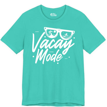 Vacay Mode Shirt - Beach Vacation Shirt for Summer Travel Adventures (Premium Tee) in Teal - Vacay Mode Shirt - Sunglasses Beach Scene Summer Travel Tee