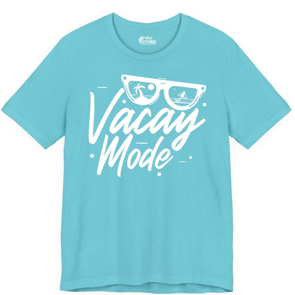 Vacay Mode Shirt - Beach Vacation Shirt for Summer Travel Adventures (Premium Tee) in Turquoise - Vacay Mode Shirt - Sunglasses Beach Scene Summer Travel Tee