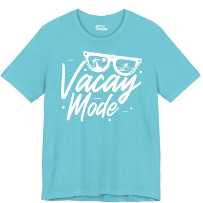 Vacay Mode Shirt - Beach Vacation Shirt for Summer Travel Adventures (Premium Tee) in Turquoise - Vacay Mode Shirt - Sunglasses Beach Scene Summer Travel Tee