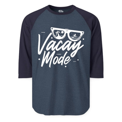 Vacay Mode Shirt - Beach Vacation Shirt for Summer Travel Adventures (Raglan) in Heather DenimNavy - Vacay Mode Shirt - Sunglasses Beach Scene Summer Travel Tee