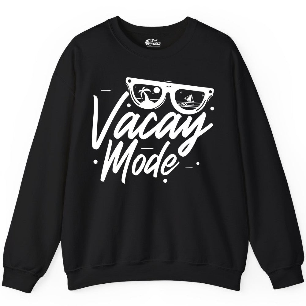 Vacay Mode Shirt - Beach Vacation Shirt for Summer Travel Adventures (Sweatshirt) in Black - Vacay Mode Shirt - Sunglasses Beach Scene Summer Travel Tee