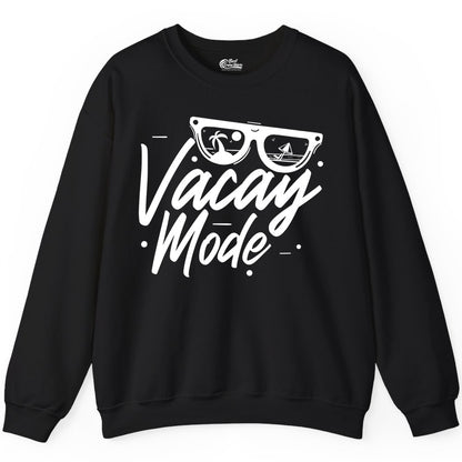Vacay Mode Shirt - Beach Vacation Shirt for Summer Travel Adventures (Sweatshirt) in Black - Vacay Mode Shirt - Sunglasses Beach Scene Summer Travel Tee