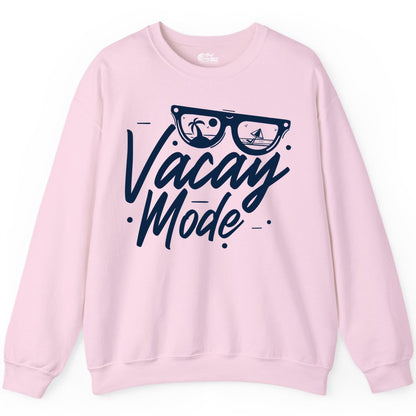 Vacay Mode Shirt - Beach Vacation Shirt for Summer Travel Adventures (Sweatshirt) in Light Pink - Vacay Mode Shirt - Sunglasses Beach Scene Summer Travel Tee
