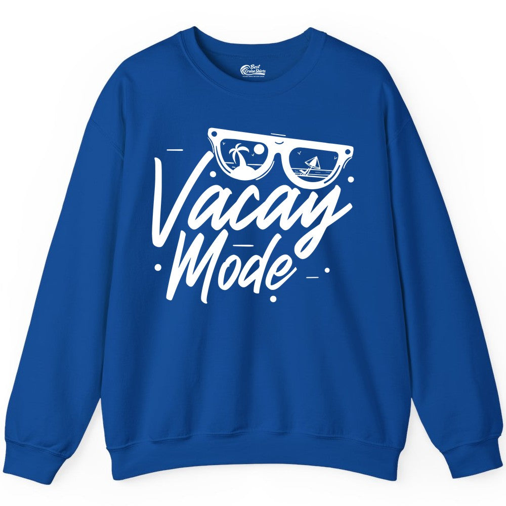 Vacay Mode Shirt - Beach Vacation Shirt for Summer Travel Adventures (Sweatshirt) in Royal - Vacay Mode Shirt - Sunglasses Beach Scene Summer Travel Tee
