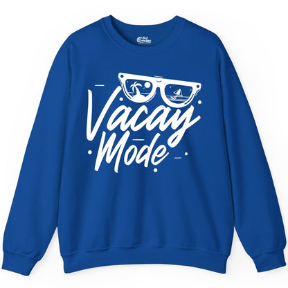 Vacay Mode Shirt - Beach Vacation Shirt for Summer Travel Adventures (Sweatshirt) in Royal - Vacay Mode Shirt - Sunglasses Beach Scene Summer Travel Tee