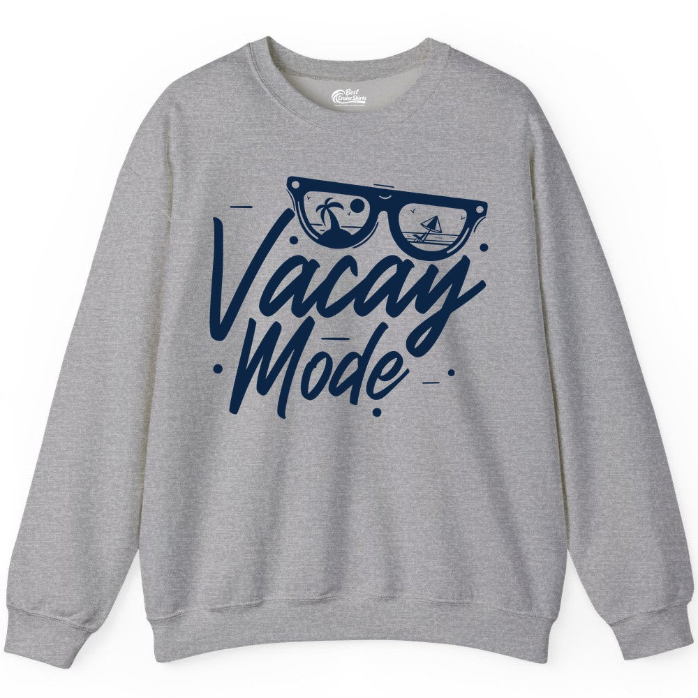 Vacay Mode Shirt - Beach Vacation Shirt for Summer Travel Adventures (Sweatshirt) in Sport Grey - Vacay Mode Shirt - Sunglasses Beach Scene Summer Travel Tee