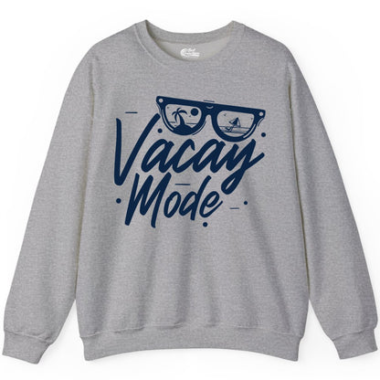 Vacay Mode Shirt - Beach Vacation Shirt for Summer Travel Adventures (Sweatshirt) in Sport Grey - Vacay Mode Shirt - Sunglasses Beach Scene Summer Travel Tee