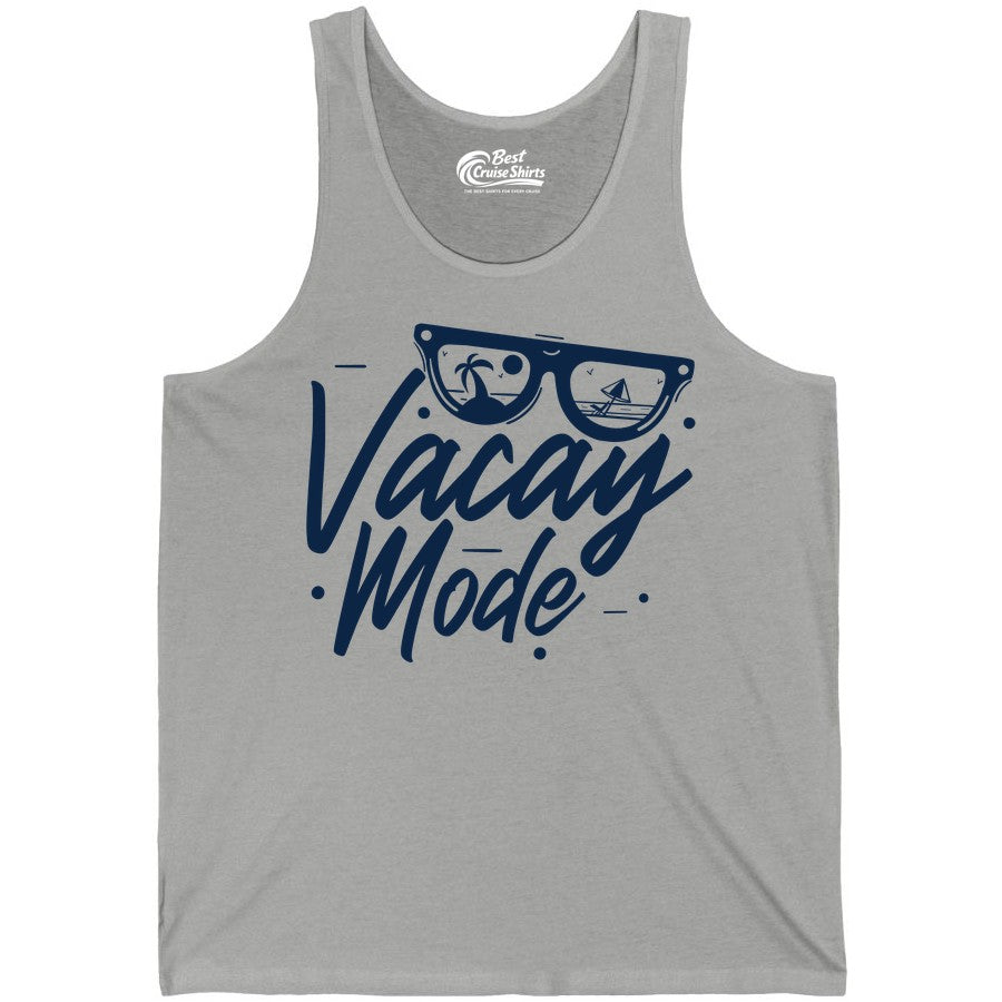 Vacay Mode Shirt - Beach Vacation Shirt for Summer Travel Adventures (Tank Top) in Athletic Heather - Vacay Mode Shirt - Sunglasses Beach Scene Summer Travel Tee
