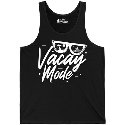 Vacay Mode Shirt - Beach Vacation Shirt for Summer Travel Adventures (Tank Top) in Black - Vacay Mode Shirt - Sunglasses Beach Scene Summer Travel Tee