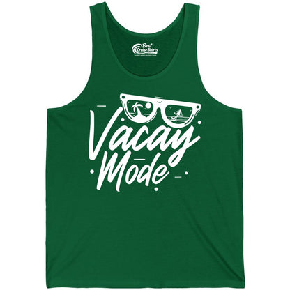 Vacay Mode Shirt - Beach Vacation Shirt for Summer Travel Adventures (Tank Top) in Kelly - Vacay Mode Shirt - Sunglasses Beach Scene Summer Travel Tee