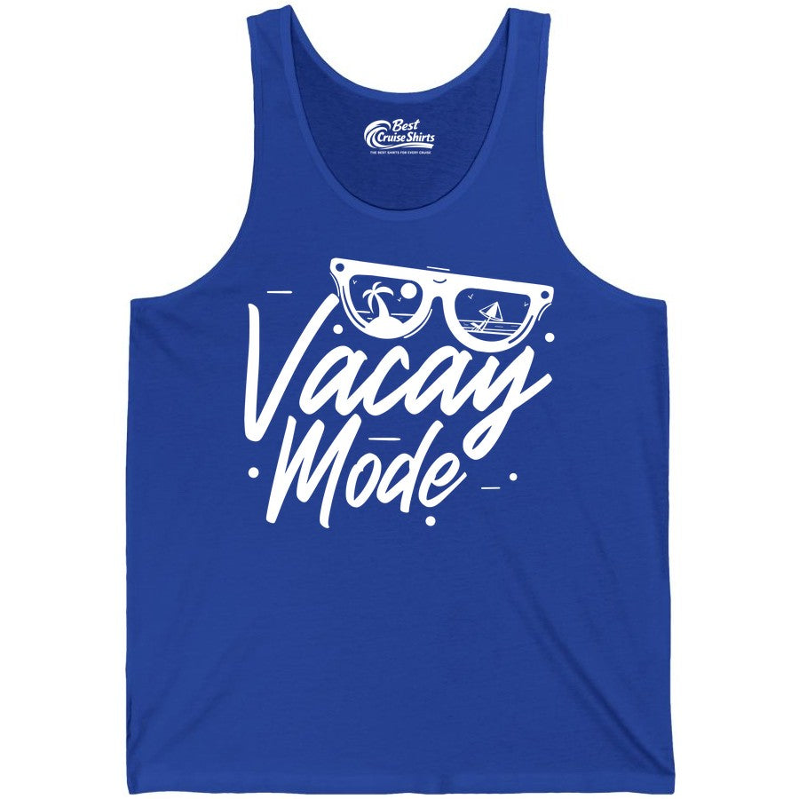Vacay Mode Shirt - Beach Vacation Shirt for Summer Travel Adventures (Tank Top) in True Royal - Vacay Mode Shirt - Sunglasses Beach Scene Summer Travel Tee
