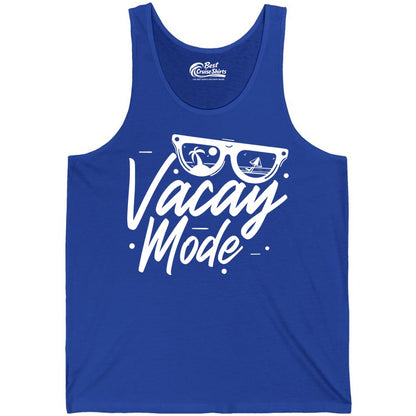 Vacay Mode Shirt - Beach Vacation Shirt for Summer Travel Adventures (Tank Top) in True Royal - Vacay Mode Shirt - Sunglasses Beach Scene Summer Travel Tee