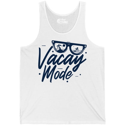 Vacay Mode Shirt - Beach Vacation Shirt for Summer Travel Adventures (Tank Top) in White - Vacay Mode Shirt - Sunglasses Beach Scene Summer Travel Tee