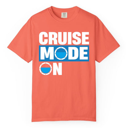Cruise Mode On Shirt - Funny Cruise Shirt for Caribbean Vacations (Comfort Color) in Bright Salmon - Cruise Mode On Shirt - Nautical Porthole Funny Cruise Vacation Tee
