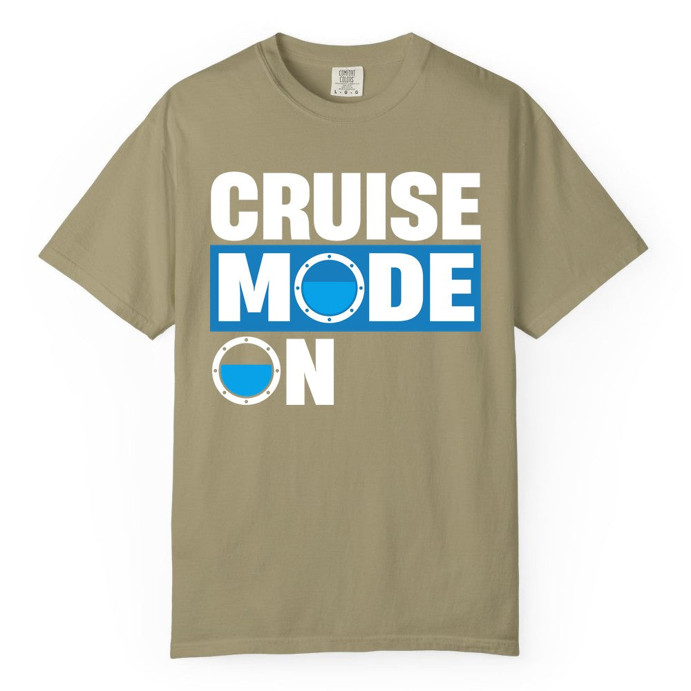 Cruise Mode On Shirt - Funny Cruise Shirt for Caribbean Vacations (Comfort Color) in Khaki - Cruise Mode On Shirt - Nautical Porthole Funny Cruise Vacation Tee
