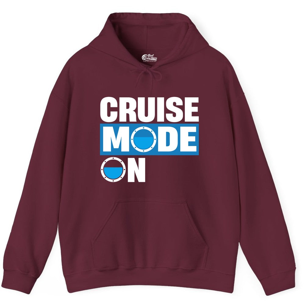 Cruise Mode On Shirt - Funny Cruise Shirt for Caribbean Vacations (Hoodie) in Maroon - Cruise Mode On Shirt - Nautical Porthole Funny Cruise Vacation Tee