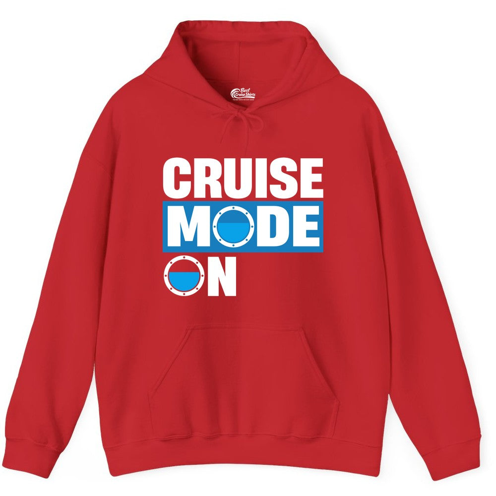 Cruise Mode On Shirt - Funny Cruise Shirt for Caribbean Vacations (Hoodie) in Red - Cruise Mode On Shirt - Nautical Porthole Funny Cruise Vacation Tee