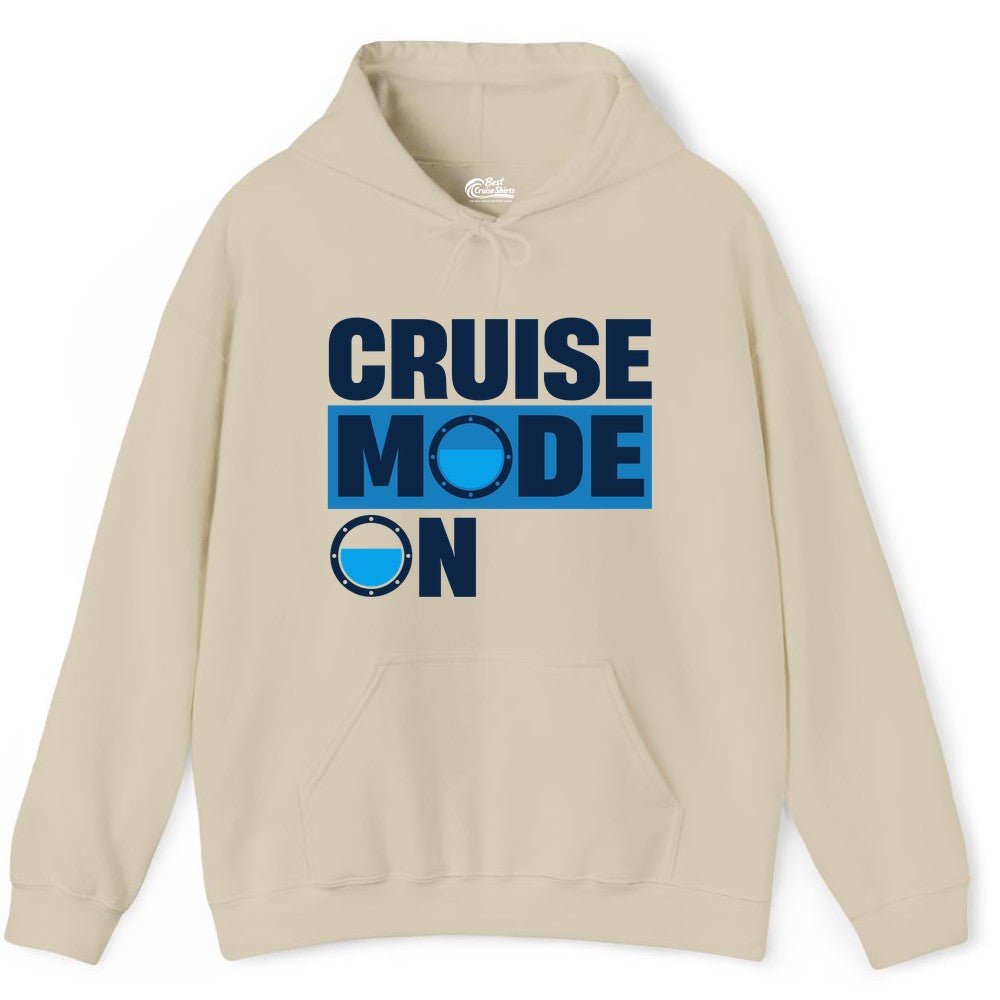 Cruise Mode On Shirt - Funny Cruise Shirt for Caribbean Vacations (Hoodie) in Sand - Cruise Mode On Shirt - Nautical Porthole Funny Cruise Vacation Tee
