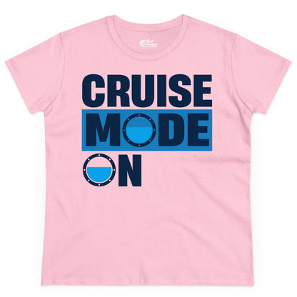 Cruise Mode On Shirt - Funny Cruise Shirt for Caribbean Vacations (Ladies Tee) in Light Pink - Cruise Mode On Shirt - Nautical Porthole Funny Cruise Vacation Tee