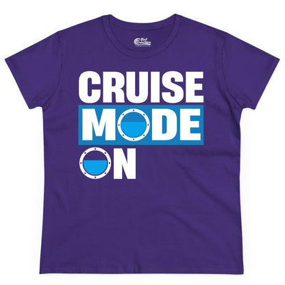 Cruise Mode On Shirt - Funny Cruise Shirt for Caribbean Vacations (Ladies Tee) in Purple - Cruise Mode On Shirt - Nautical Porthole Funny Cruise Vacation Tee