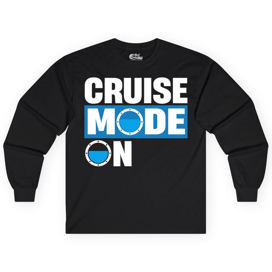 Cruise Mode On Shirt - Funny Cruise Shirt for Caribbean Vacations (Long Sleeve) in Black - Cruise Mode On Shirt - Nautical Porthole Funny Cruise Vacation Tee