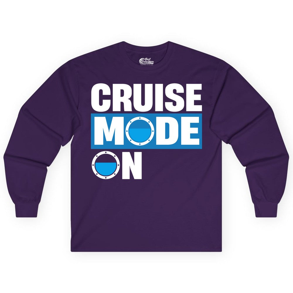 Cruise Mode On Shirt - Funny Cruise Shirt for Caribbean Vacations (Long Sleeve) in Purple - Cruise Mode On Shirt - Nautical Porthole Funny Cruise Vacation Tee