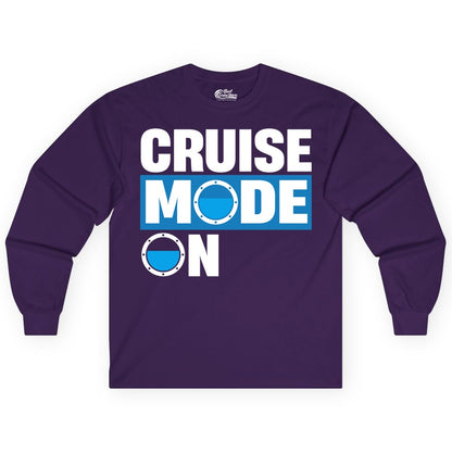 Cruise Mode On Shirt - Funny Cruise Shirt for Caribbean Vacations (Long Sleeve) in Purple - Cruise Mode On Shirt - Nautical Porthole Funny Cruise Vacation Tee