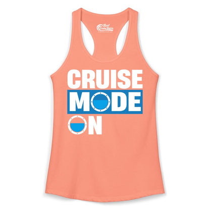Cruise Mode On Shirt - Funny Cruise Shirt for Caribbean Vacations (Ladies Tank) in Solid Light Orange - Cruise Mode On Shirt - Nautical Porthole Funny Cruise Vacation Tee