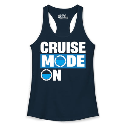 Cruise Mode On Shirt - Funny Cruise Shirt for Caribbean Vacations (Ladies Tank) in Solid Midnight Navy - Cruise Mode On Shirt - Nautical Porthole Funny Cruise Vacation Tee