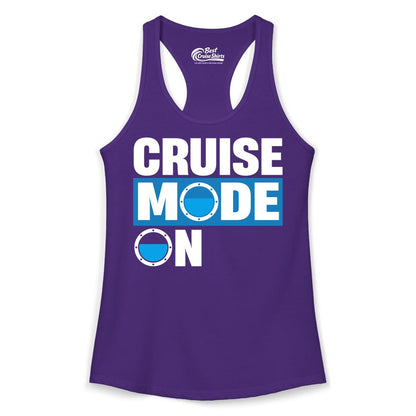 Cruise Mode On Shirt - Funny Cruise Shirt for Caribbean Vacations (Ladies Tank) in Solid Purple Rush - Cruise Mode On Shirt - Nautical Porthole Funny Cruise Vacation Tee