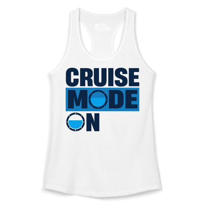 Cruise Mode On Shirt - Funny Cruise Shirt for Caribbean Vacations (Ladies Tank) in White - Cruise Mode On Shirt - Nautical Porthole Funny Cruise Vacation Tee