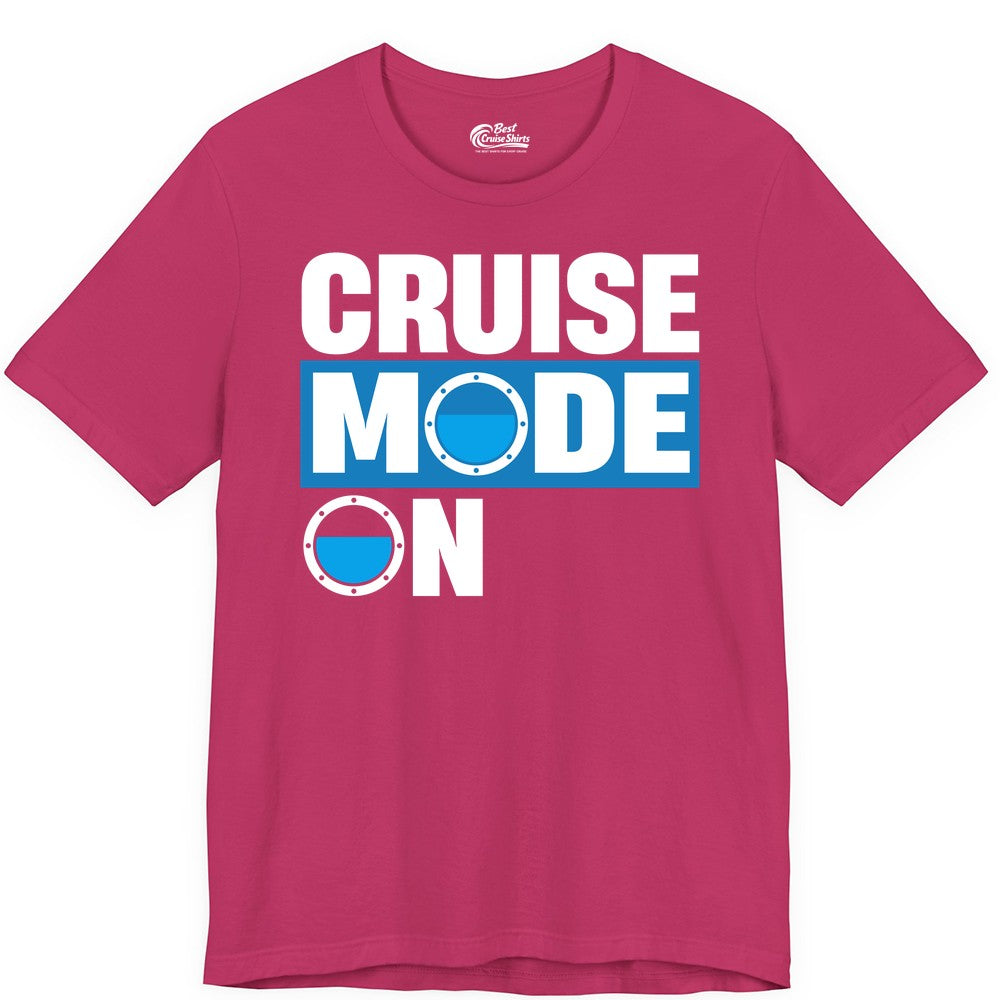 Cruise Mode On Shirt - Funny Cruise Shirt for Caribbean Vacations (Premium Tee) in Berry - Cruise Mode On Shirt - Nautical Porthole Funny Cruise Vacation Tee