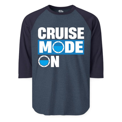 Cruise Mode On Shirt - Funny Cruise Shirt for Caribbean Vacations (Raglan) in Heather DenimNavy - Cruise Mode On Shirt - Nautical Porthole Funny Cruise Vacation Tee