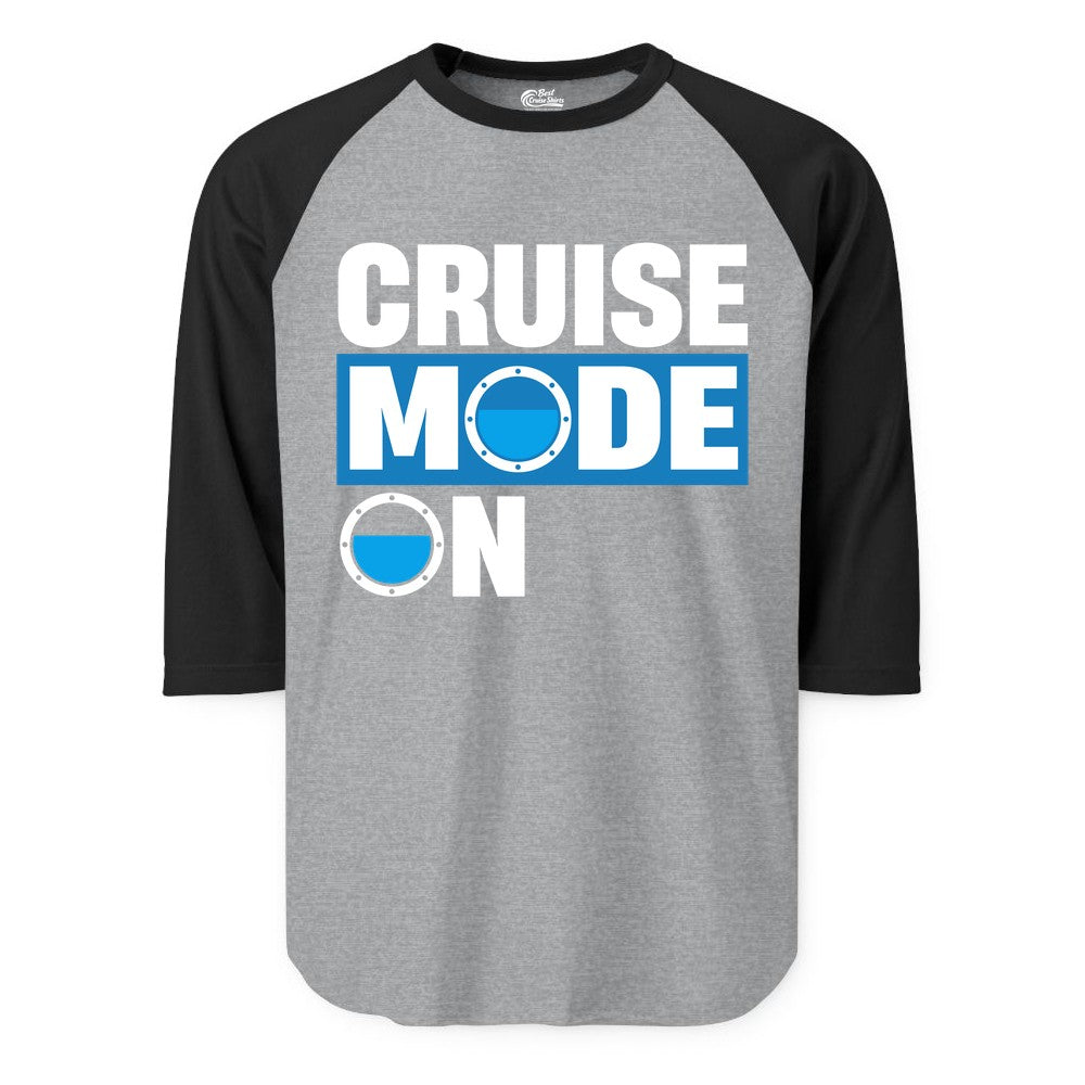 Cruise Mode On Shirt - Funny Cruise Shirt for Caribbean Vacations (Raglan) in Heather GreyBlack - Cruise Mode On Shirt - Nautical Porthole Funny Cruise Vacation Tee