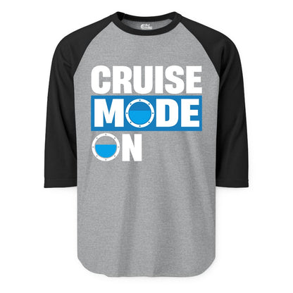 Cruise Mode On Shirt - Funny Cruise Shirt for Caribbean Vacations (Raglan) in Heather GreyBlack - Cruise Mode On Shirt - Nautical Porthole Funny Cruise Vacation Tee