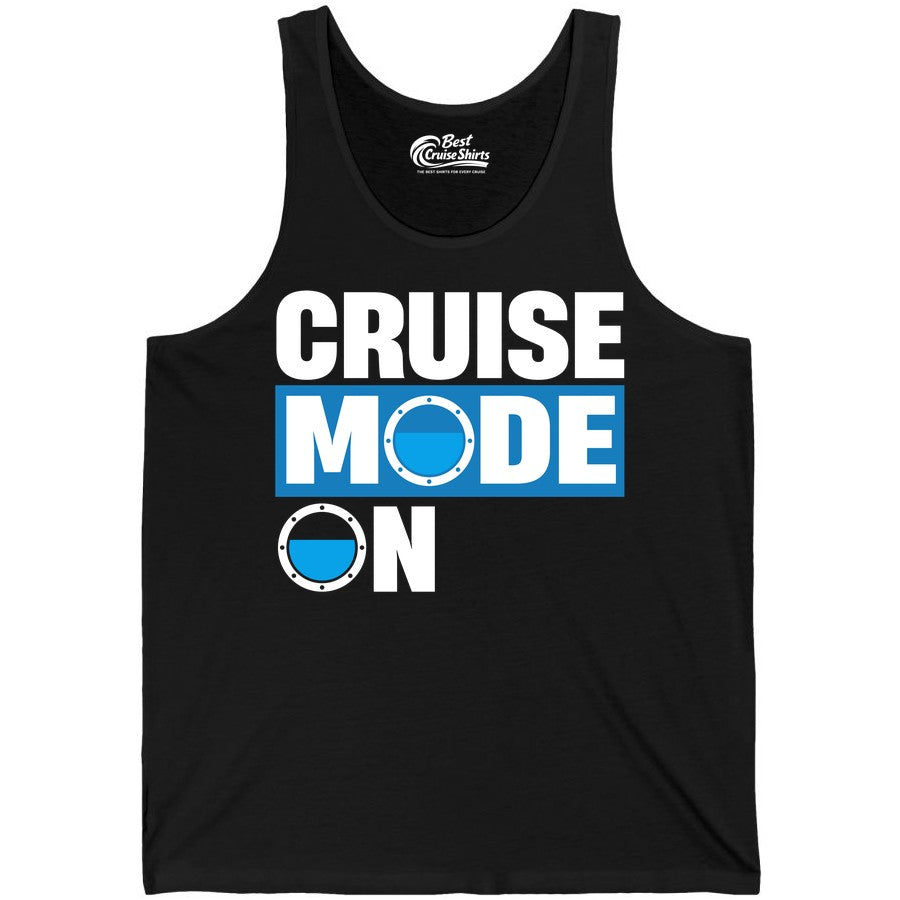 Cruise Mode On Shirt - Funny Cruise Shirt for Caribbean Vacations (Tank Top) in Black - Cruise Mode On Shirt - Nautical Porthole Funny Cruise Vacation Tee