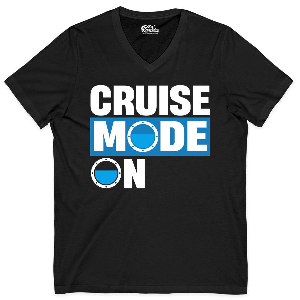 Cruise Mode On Shirt - Funny Cruise Shirt for Caribbean Vacations (V-Neck) in Black - Cruise Mode On Shirt - Nautical Porthole Funny Cruise Vacation Tee