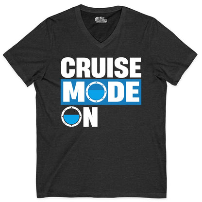 Cruise Mode On Shirt - Funny Cruise Shirt for Caribbean Vacations (V-Neck) in Dark Grey Heather - Cruise Mode On Shirt - Nautical Porthole Funny Cruise Vacation Tee