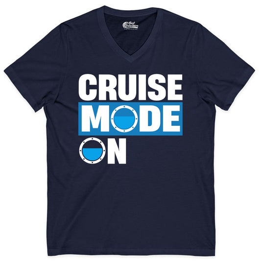 Cruise Mode On Shirt - Funny Cruise Shirt for Caribbean Vacations (V-Neck) in Navy - Cruise Mode On Shirt - Nautical Porthole Funny Cruise Vacation Tee