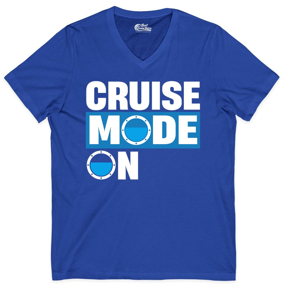 Cruise Mode On Shirt - Funny Cruise Shirt for Caribbean Vacations (V-Neck) in True Royal - Cruise Mode On Shirt - Nautical Porthole Funny Cruise Vacation Tee