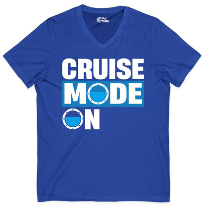 Cruise Mode On Shirt - Funny Cruise Shirt for Caribbean Vacations (V-Neck) in True Royal - Cruise Mode On Shirt - Nautical Porthole Funny Cruise Vacation Tee