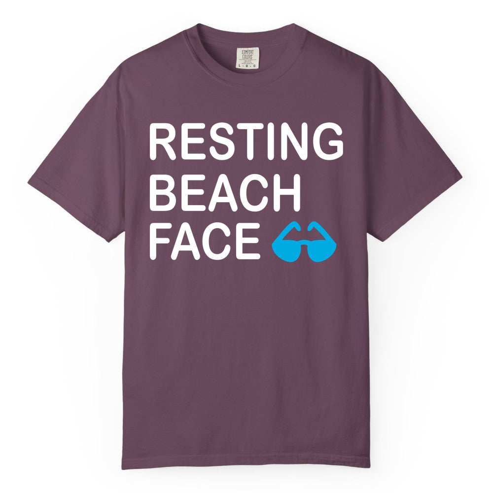 Resting Beach Face Shirt - Funny Beach Shirt with Sunglasses Graphic (Comfort Color) in Berry - Resting Beach Face Shirt - Funny Beach Phrase With Blue Sunglasses