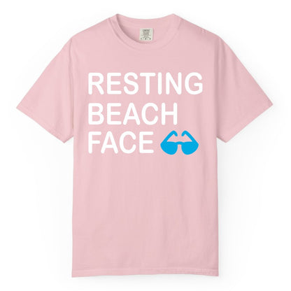 Resting Beach Face Shirt - Funny Beach Shirt with Sunglasses Graphic (Comfort Color) in Blossom - Resting Beach Face Shirt - Funny Beach Phrase With Blue Sunglasses