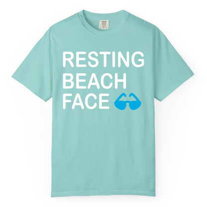 Resting Beach Face Shirt - Funny Beach Shirt with Sunglasses Graphic (Comfort Color) in Chalky Mint - Resting Beach Face Shirt - Funny Beach Phrase With Blue Sunglasses